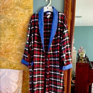 Plaid Women's or Men’s Robe with Blue/Denim Trim